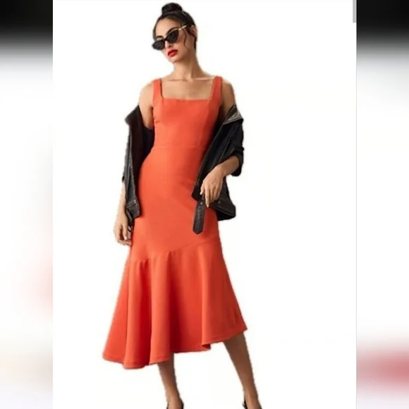 Chic Orange Midi Dress - Picture 1 of 9